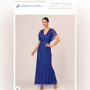 Adrianna Papell Mermaid With Dolman Sleeves Gown CREAM Evening Wedding 16P. NWOT